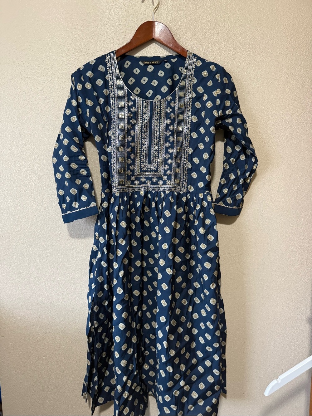 Navy Blue Embroidered Kurta with Pants